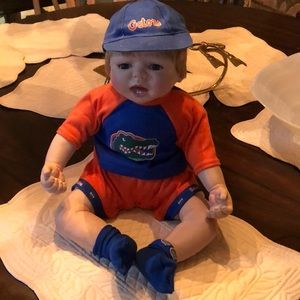 🐊Florida Gator Outfitted Baby with rimmed baseball cap 🧡💙